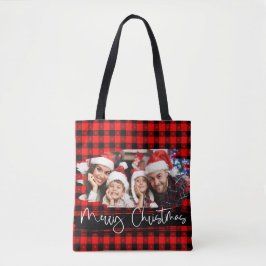 Persoonlijke foto Kerstmis met Buffalo Plaid Grung Tote Bag