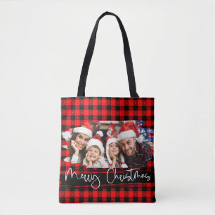 Persoonlijke foto Kerstmis met Buffalo Plaid Grung Tote Bag