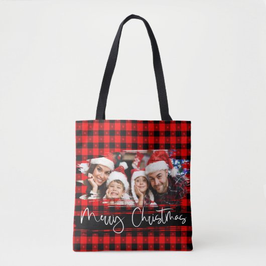 Persoonlijke foto Kerstmis met Buffalo Plaid Grung Tote Bag (Voorkant)