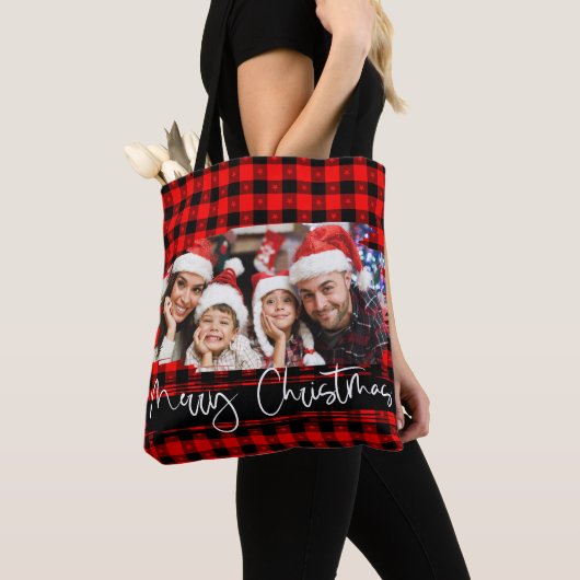Persoonlijke foto Kerstmis met Buffalo Plaid Grung Tote Bag (Dichtbij)