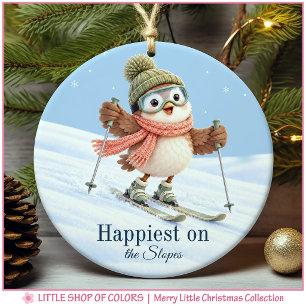 Persoonlijke foto Kerstmis Skiënde Vogel Keramisch Ornament