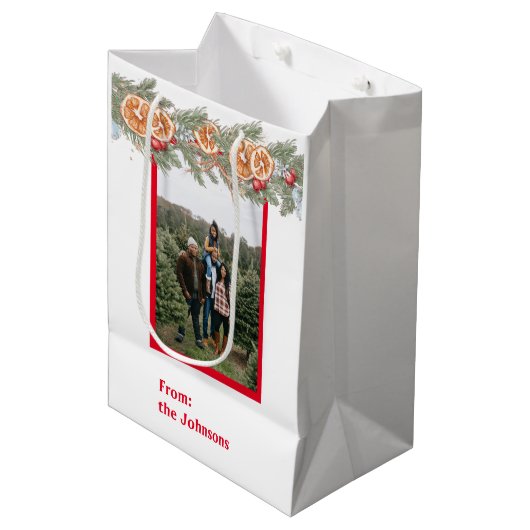 Persoonlijke foto-kerstmonogram pine medium cadeauzakje (Voorkant Gekanteld)