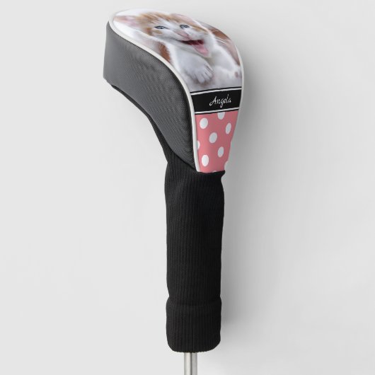 Persoonlijke foto Koraal en Witte Polka Dot Golfheadcover (Schuin)