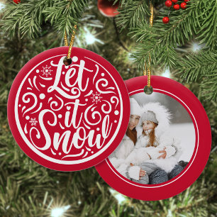Persoonlijke foto laat het kerstrood sneeuwen keramisch ornament