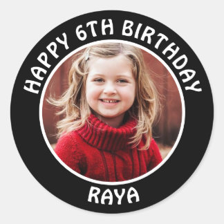 Persoonlijke foto, leeftijd en naam verjaardagsfee ronde sticker