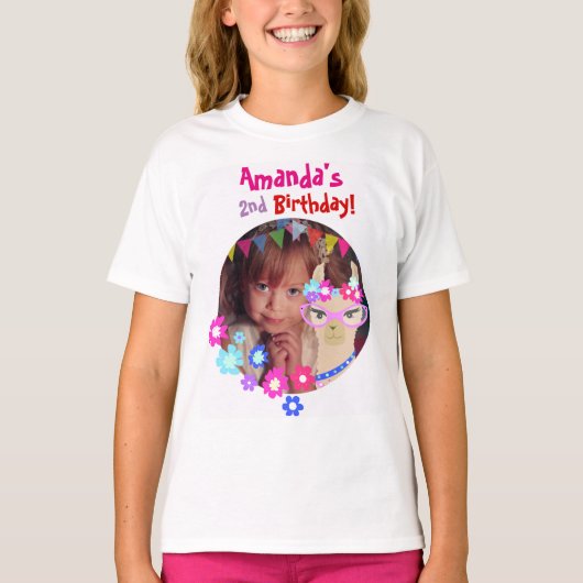 Persoonlijke foto Llama Birthday partijmeisjes T-shirt (Voorkant)