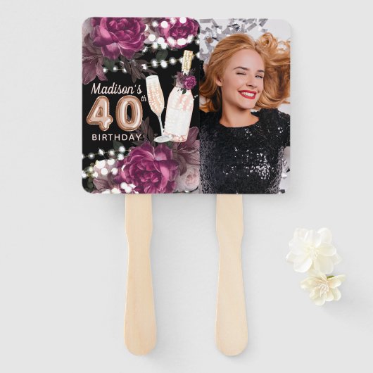 Persoonlijke foto Luxury 40th Birthday Hand Fan Handwaaier (Voorkant en achterkant)