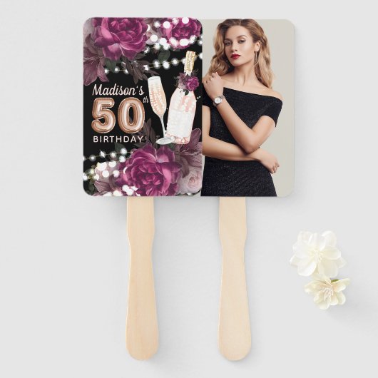 Persoonlijke foto Luxury 50th Birthday Hand Fan Handwaaier (Voorkant en achterkant)