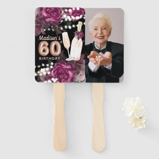 Persoonlijke foto Luxury 60th Birthday Hand Fan Handwaaier (Voorkant en achterkant)