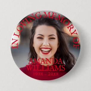 Persoonlijke foto Memorial Red Text Ronde Button 7,6 Cm
