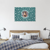 Persoonlijke foto met parels cirkel op turquoise canvas afdruk (Insitu (Slaapkamer))