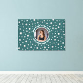 Persoonlijke foto met parels cirkel op turquoise canvas afdruk (Insitu (Houten vloer))