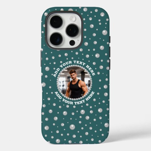 Persoonlijke foto met parels cirkel op turquoise Case-Mate iPhone case (Achterkant)