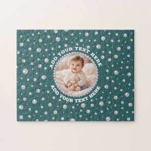 Persoonlijke foto met parels cirkel op turquoise legpuzzel