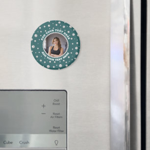 Persoonlijke foto met parels cirkel op turquoise magneet