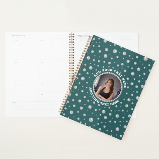 Persoonlijke foto met parels cirkel op turquoise planner (Display)