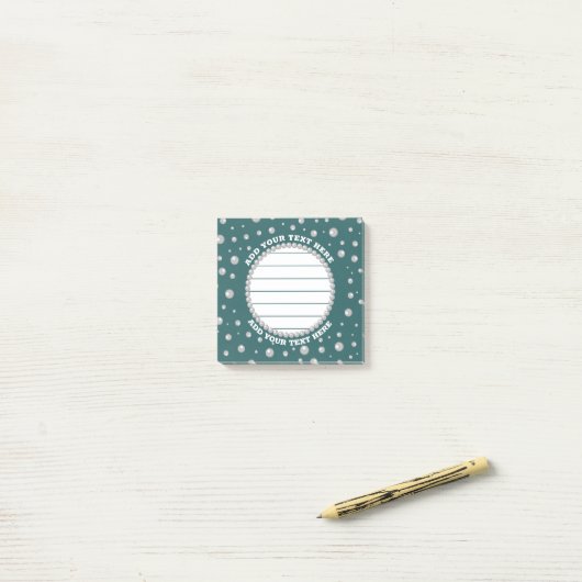 Persoonlijke foto met parels cirkel op turquoise post-it® notes (Op bureau)