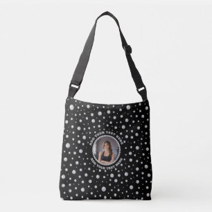 Persoonlijke foto met parels cirkel op zwart crossbody tas