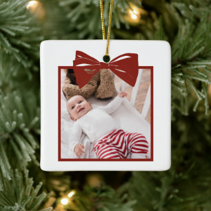 Persoonlijke foto met strik keramisch ornament