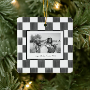 Persoonlijke foto met zwarte schaakbord keramisch ornament