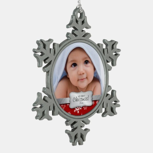 Persoonlijke foto - Mijn eerste Kerstmis Tin Sneeuwvlok Ornament (Links)