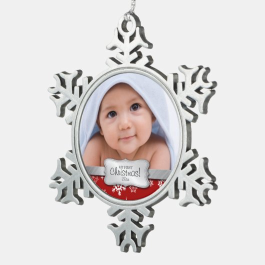 Persoonlijke foto - Mijn eerste Kerstmis Tin Sneeuwvlok Ornament (Rechts)