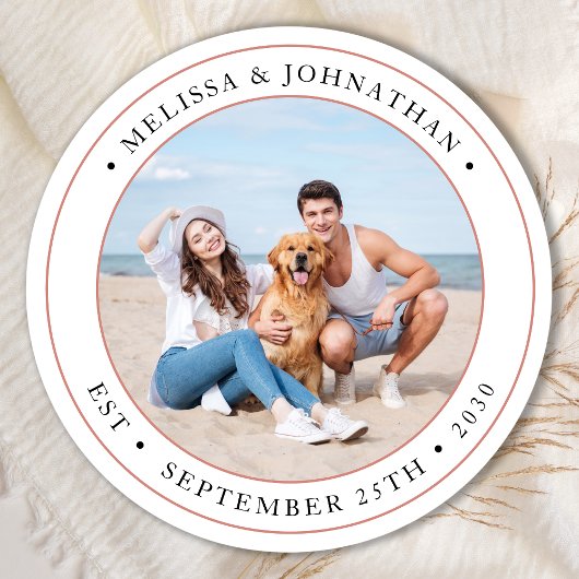 Persoonlijke foto Modern Wedding Ronde Sticker