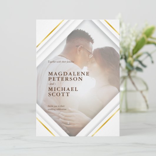Persoonlijke foto moderne gouden lijst bruiloft kaart (Staand voorkant)