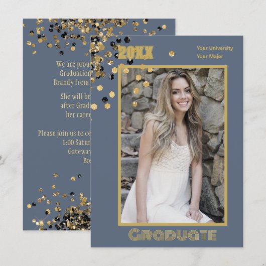 Persoonlijke foto Moderne Grijze Goudsparken Kaart (Voorkant / Achterkant)