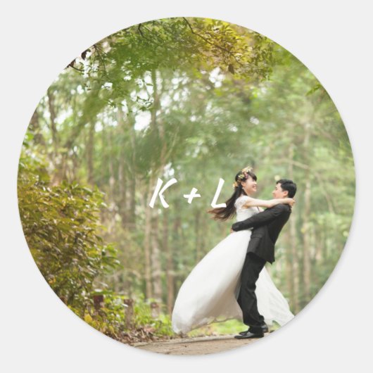 Persoonlijke foto Monogram Weddenschap Ronde Sticker (Voorkant)