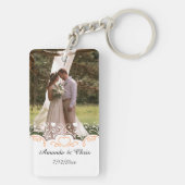 Persoonlijke foto, naam en datum voor bruiloft sleutelhanger (achterkant)