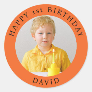 Persoonlijke foto, naam en leeftijd verjaardag kla ronde sticker