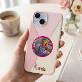 Persoonlijke foto & naam pastel roze kleurblok Case-Mate iPhone case