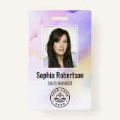 Persoonlijke foto Naam Violet Waterverf Medewerker Badge (Voorkant)