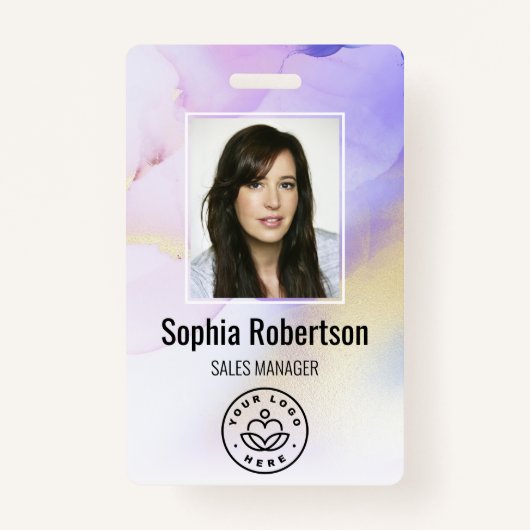 Persoonlijke foto Naam Violet Waterverf Medewerker Badge (Voorkant)