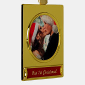 Persoonlijke foto "onze eerste Kerstmis" Verguld Banner Ornament (Rechts)