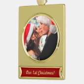 Persoonlijke foto "onze eerste Kerstmis" Verguld Banner Ornament (Links)