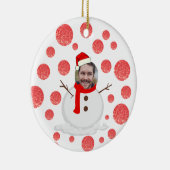 Persoonlijke foto op een grappig gezicht sneeuwman keramisch ornament (Rechts)