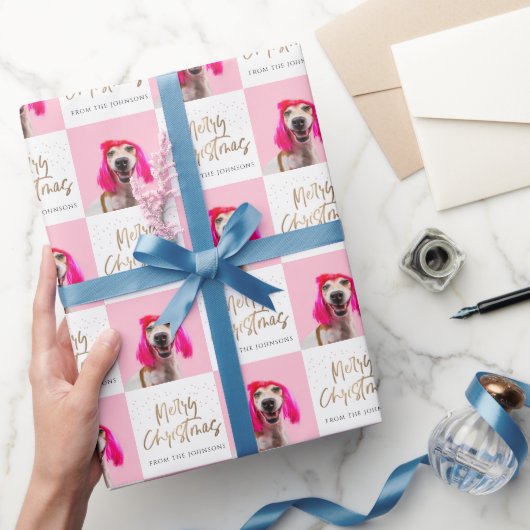 Persoonlijke foto Pet Dog Merry Kerstmis Cadeaupapier (Geschenken)