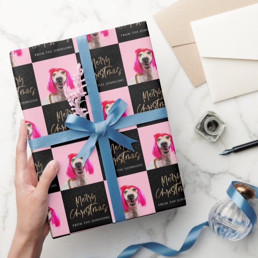 Persoonlijke foto Pet Dog Merry Kerstmis Cadeaupapier (Geschenken)