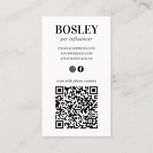 Persoonlijke foto QR Code Social Media Pet Star Visitekaartje (Achterkant)