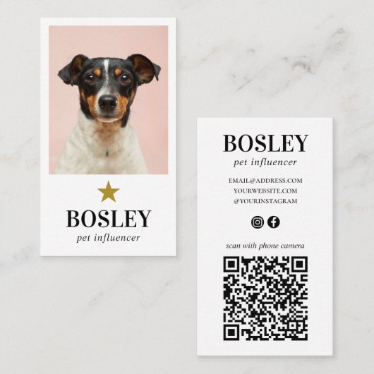 Persoonlijke foto QR Code Social Media Pet Star Visitekaartje (Voorkant / Achterkant)