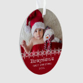 Persoonlijke foto Rode Witte baby's eerste Kerstmi Ornament (voorkant)