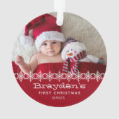 Persoonlijke foto Rode Witte baby's eerste Kerstmi Ornament (achterkant)