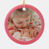 Persoonlijke foto rood en roze script Kerstmis Keramisch Ornament (Achterkant)