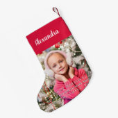 Persoonlijke foto rood en wit kleine kerstsok (Achterkant (Hangend))