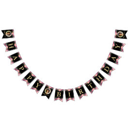 Persoonlijke foto Roze Floral Black Gold Birthday Vlaggetjes