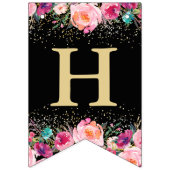 Persoonlijke foto Roze Floral Black Gold Birthday Vlaggetjes (Tweede vlag)