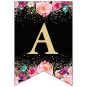 Persoonlijke foto Roze Floral Black Gold Birthday Vlaggetjes (Derde vlag)