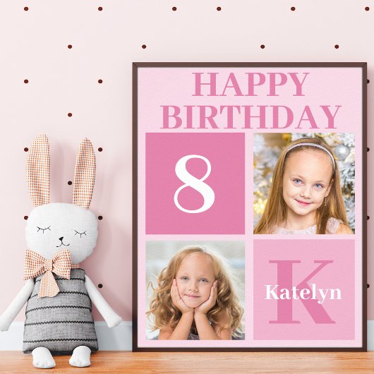 Persoonlijke foto roze meisjes Happy Birthday Part Poster